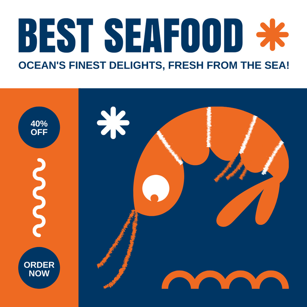 Offer of Best Seafood with Shrimp Illustration Instagram AD Design Template