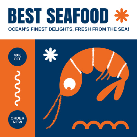 Offer of Best Seafood with Shrimp Illustration Instagram AD Design Template