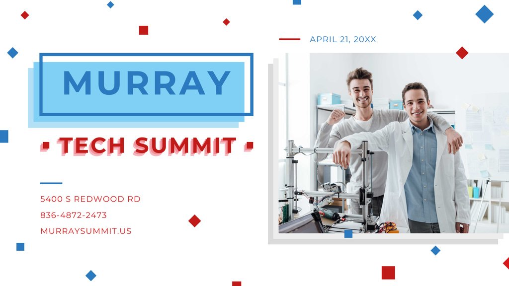 Tech Summit announcement Scientists Working in Lab FB event cover – шаблон для дизайна