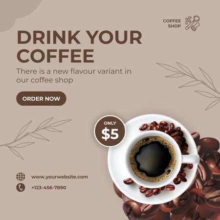 Flavorful Coffee Beverage At Fixed Price Offer Instagram Design Template