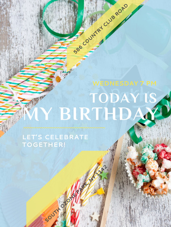 Birthday Party Invitation Bows and Ribbons Poster USデザインテンプレート