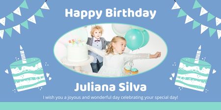 Birthday Party with Cute Boy and Girl Twitter Design Template