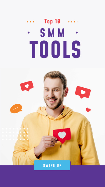 SMM tools Ad with Smiling Blogger Instagram Storyデザインテンプレート