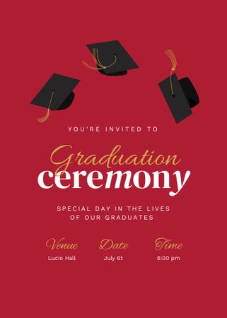 Graduation Ceremony Announcement with Graduators' Hats Invitationデザインテンプレート