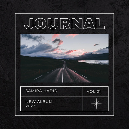 White frame with titles and sunset road scene Album Cover tervezősablon