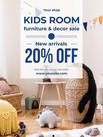 Cozy nursery Interior in blue Poster US – шаблон для дизайна