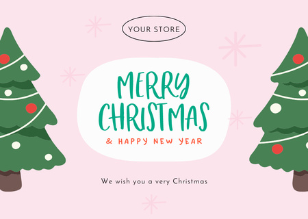 Lovely Christmas and New Year Cheers with Trees Postcard Design Template
