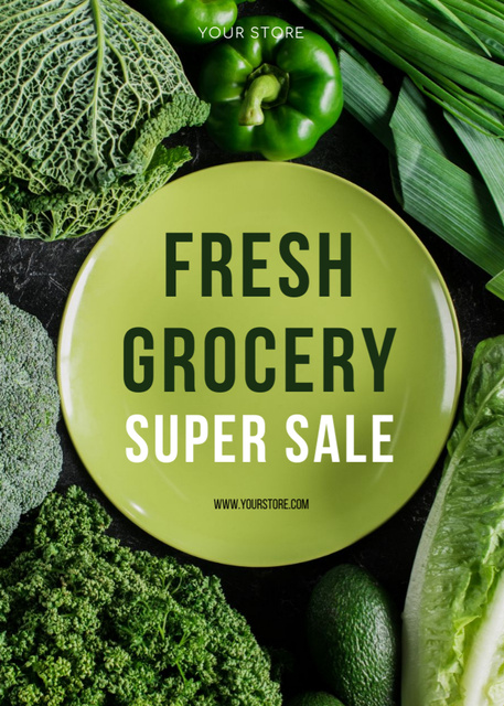 Ontwerpsjabloon van Flayer van Green Veggies in Grocery Sale Offer
