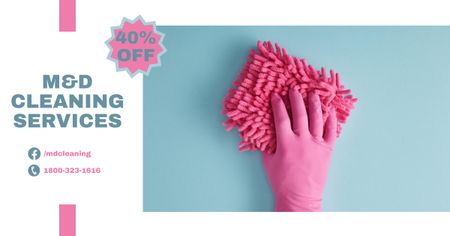 Designvorlage Anzeige für Reinigungsdienste mit rosafarbenem Handschuh und Lappen für Facebook AD