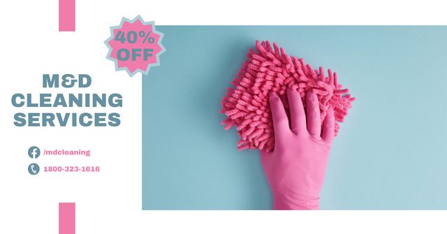 Cleaning Services Ad with Pink Glove and Rag Facebook AD Tasarım Şablonu