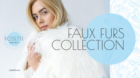 Platilla de diseño Fashion Ad with Woman in Faux Fur Coat Presentation Wide