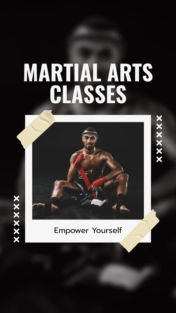 Martial Arts Classes Ad with Strong Boxer Fighter Instagram Story Tasarım Şablonu