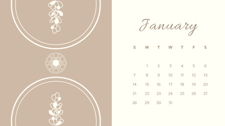 花柄の冬の月の日付 Calendarデザインテンプレート