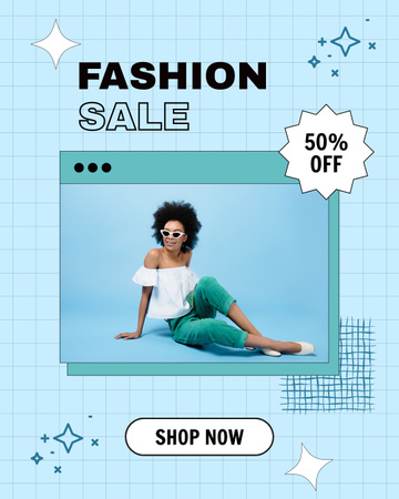 Fashion Sale Announcement with Beautiful African American Woman Instagram Post Vertical Design Template