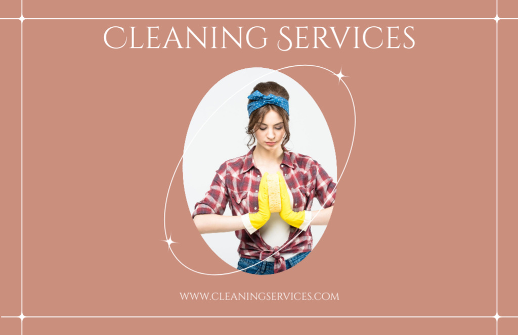 Ontwerpsjabloon van Flyer 5.5x8.5in Horizontal van Cleaning Services Offer with Housewife