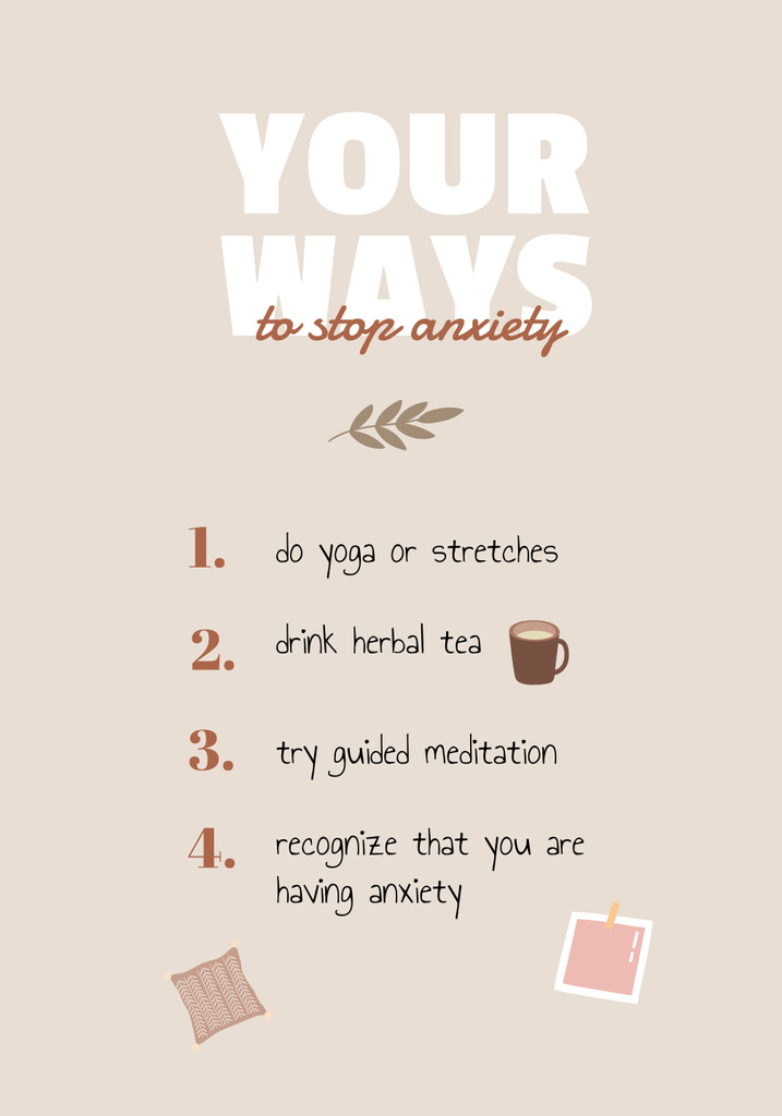 List of Ways to Stop Anxiety Poster 28x40in Šablona návrhu