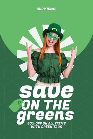 St. Patrick's Day Sale Announcement on Green Pinterest Design Template