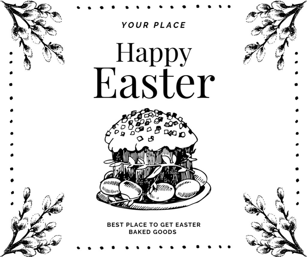 Illustration of Plate with Easter Cake and Painted Eggs Facebook Design Template