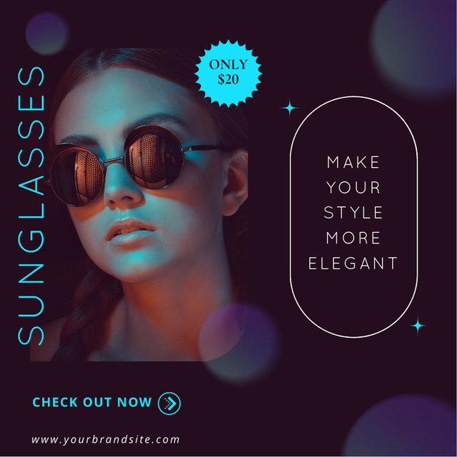 Summer Collection with Beautiful Girl in Sunglasses Instagram Design Template
