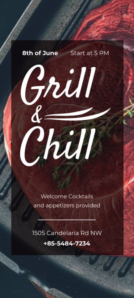 Grill and Chill Party Invitation 9.5x21cm – шаблон для дизайна