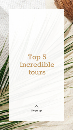 Travelling Tours Offer Palm Leaf and Straw Hat Instagram Story Design Template
