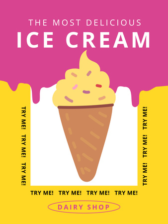 Yummy Yellow Ice Cream Ad Poster US Design Template