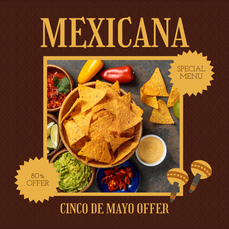 mexikói ételeket kínál nyaralás cinco de mayo Instagram tervezősablon