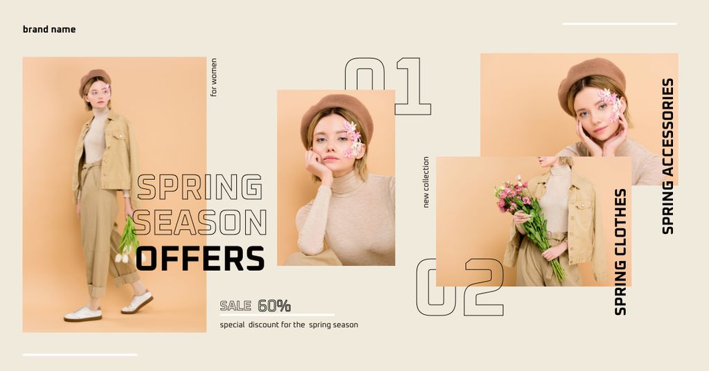 Collage with Spring Season Sale Offers Facebook AD Design Template