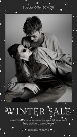 Winter Sale Announcement with Couple in Love Instagram Story tervezősablon