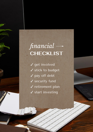 Ontwerpsjabloon van Poster van financiële checklist op werktafel