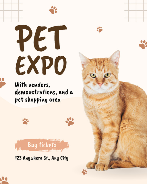 Cats Expo Announcement on Beige Instagram Post Vertical Modelo de Design