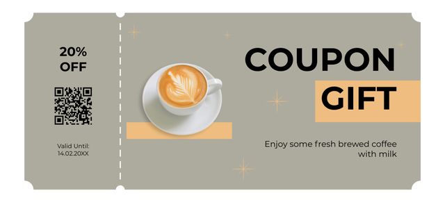 Coffee Sale Voucher on Grey Coupon 3.75x8.25inデザインテンプレート