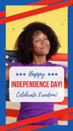 Young African American Woman Celebrating USA Freedom TikTok Video Design Template