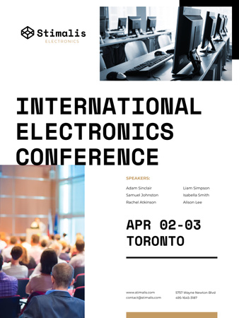 Electronics Conference Announcement with Audience on White Poster US Design Template