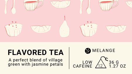 Объявление о продаже чая с рисунком чашек в розовом цвете Label 3.5x2in – шаблон для дизайна