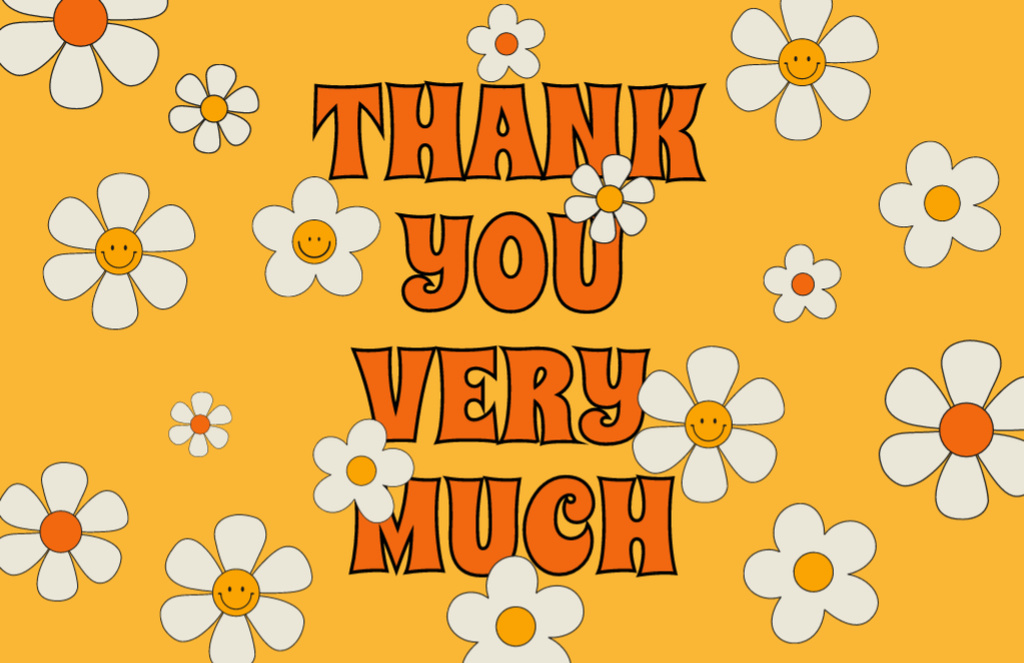 Thankful Phrase with Cute Blooming Daisies Thank You Card 5.5x8.5in Modelo de Design