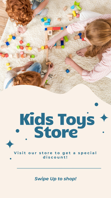 Child Toys Shop with Cute Red-Haired Children Instagram Video Story Design Template