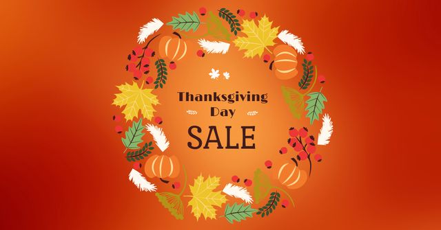 Modèle de visuel Thanksgiving Sale Offer in Autumn Wreath - Facebook AD