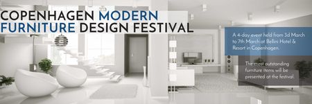 Modèle de visuel Annonce du festival du meuble avec des intérieurs plats modernes - Twitter