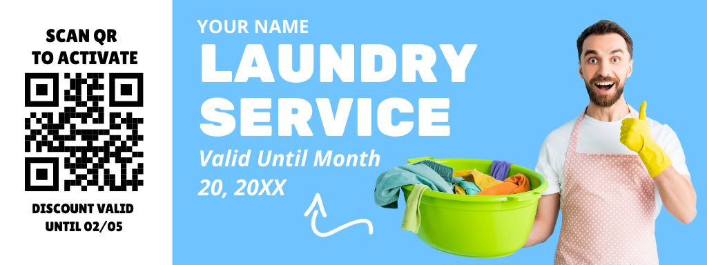 Offering Laundry Services with Young Man Coupon Design Template