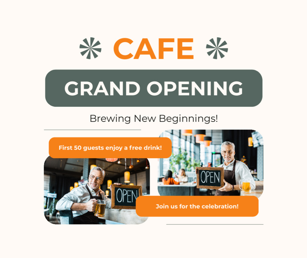 Platilla de diseño Cafe Opening Ceremony With Free Drinks For First Clients Facebook