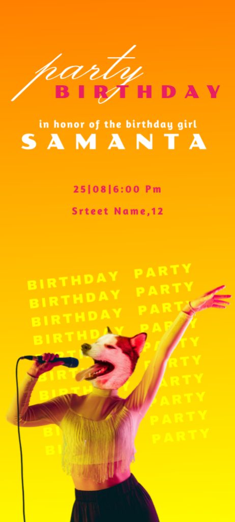 Birthday Party Announcement on Orange Gradient Invitation 9.5x21cmデザインテンプレート
