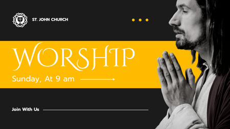 Worship Announcement with Praying Man Title 1680x945px Design Template