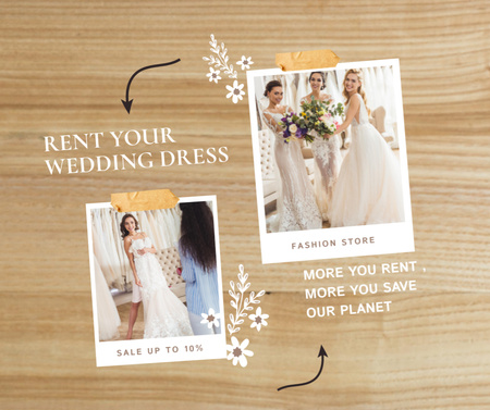 Rental wedding dresses collage Facebook tervezősablon