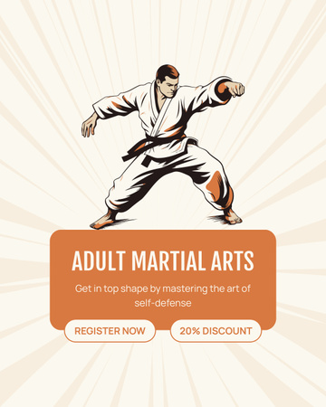 Adult Martial Arts with Illustration of Fighter Instagram Post Vertical Design Template