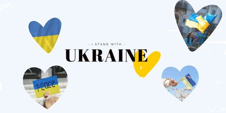 Ontwerpsjabloon van Twitter van Staan met Oekraïne zin en collage met Oekraïense vlag