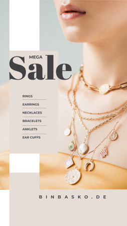 Ontwerpsjabloon van Instagram Story van Jewelry Sale Announcement Woman in Necklace