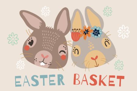 Easter Holiday with Cute Bunnies Label Design Template
