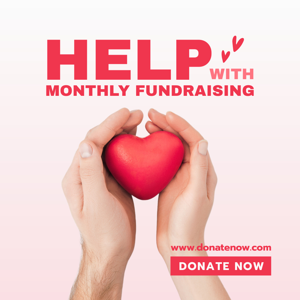 Szablon projektu Female Hands Holding Red Heart for Charity Fundraising Instagram