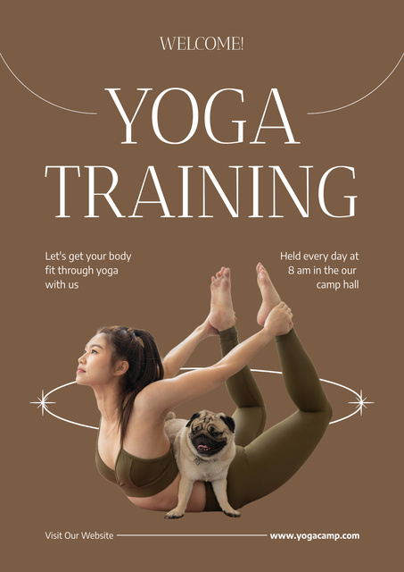 Woman Practicing Yoga with Her Dog Poster Šablona návrhu
